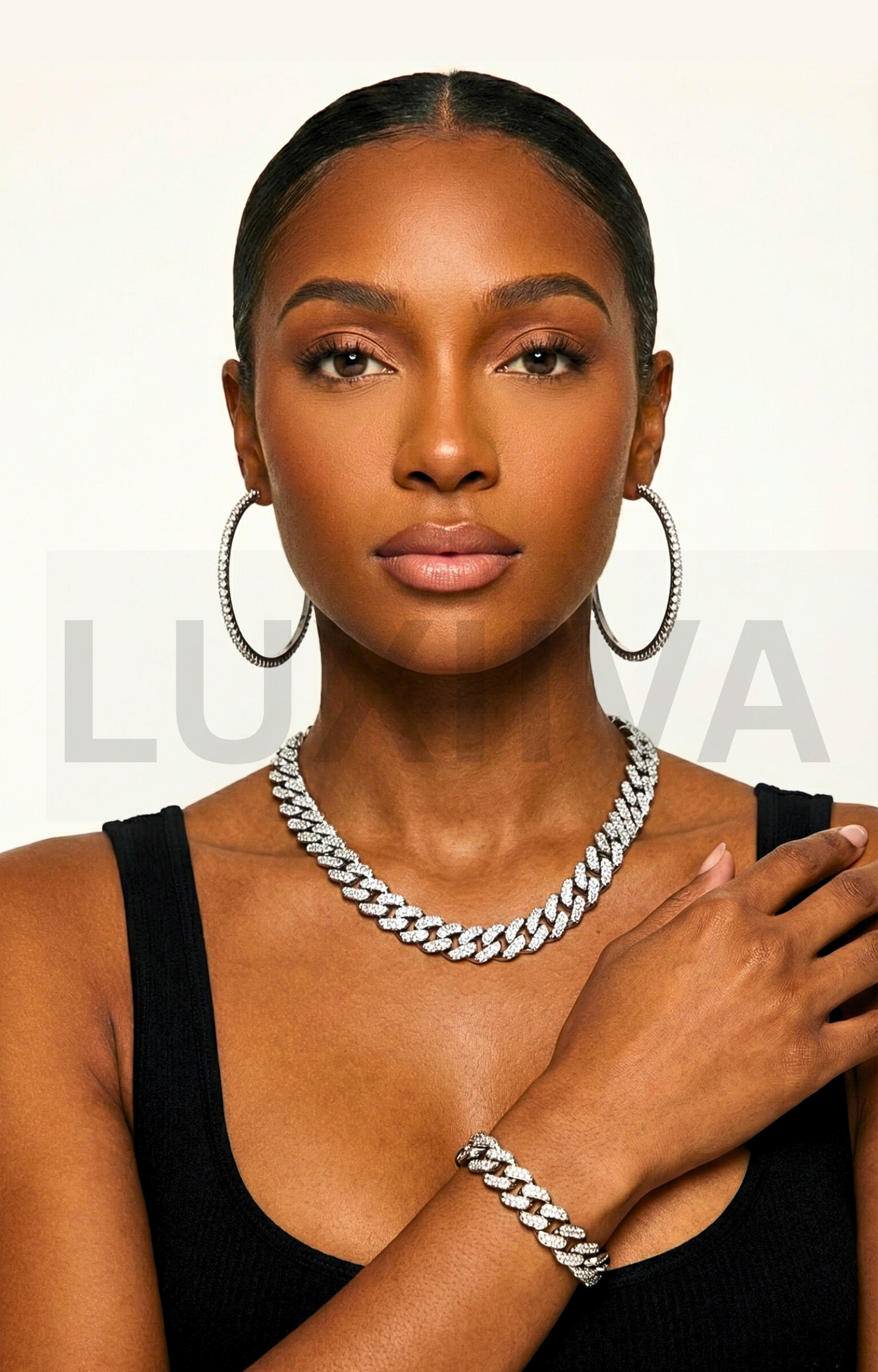 LUXIIVA Mabel Necklace, Bracelet And Hoop Stack - earrings with gift box packaging