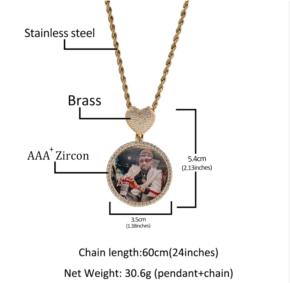 LUXIIVA® CLASSIC CIRCLE - HEART HOOK CUSTOM PICTURE PENDANT