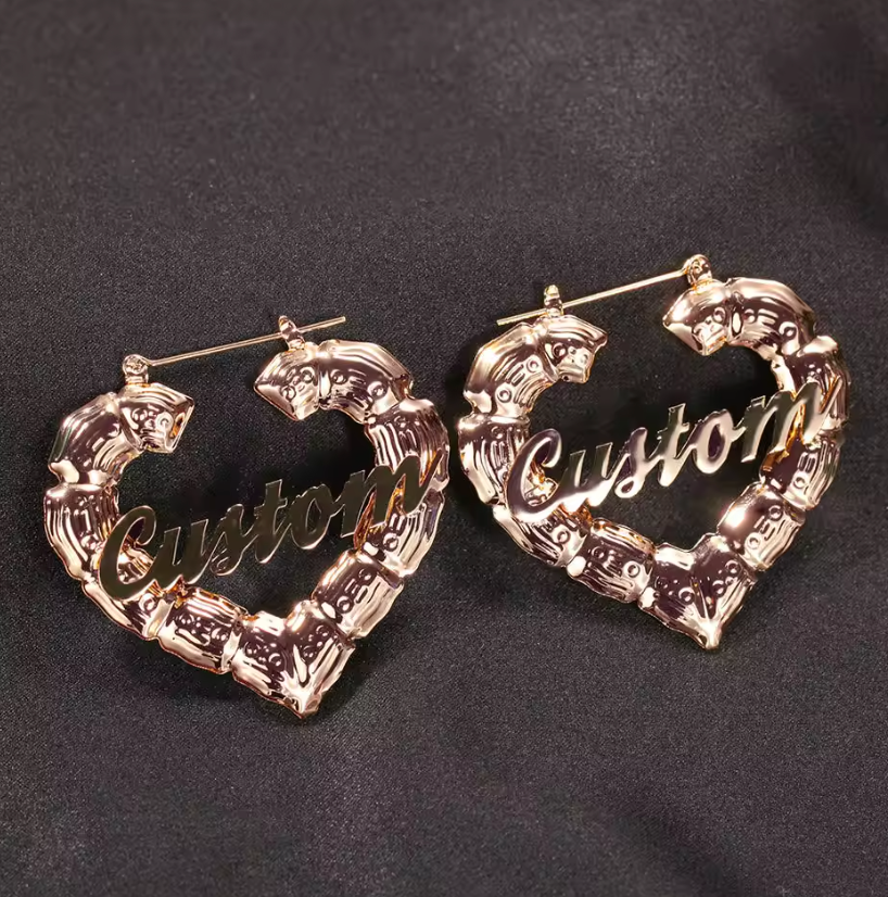 LUXIIVA Custom Heart Bamboo Earrings - back view showing clasp and finish