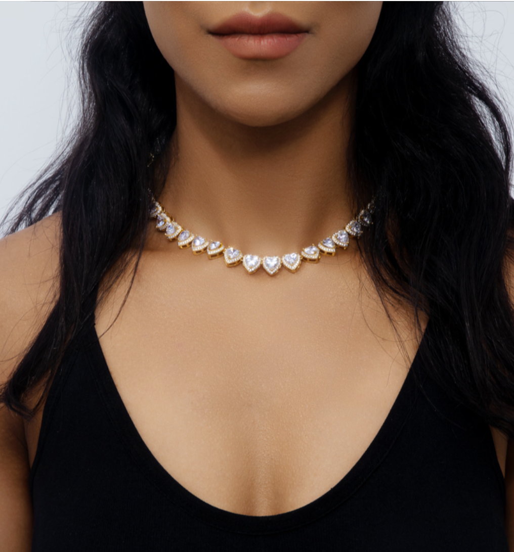 LUXIIVA® LAILA HEARTS CHARM CZ NECKLACE(Ready to Ship)