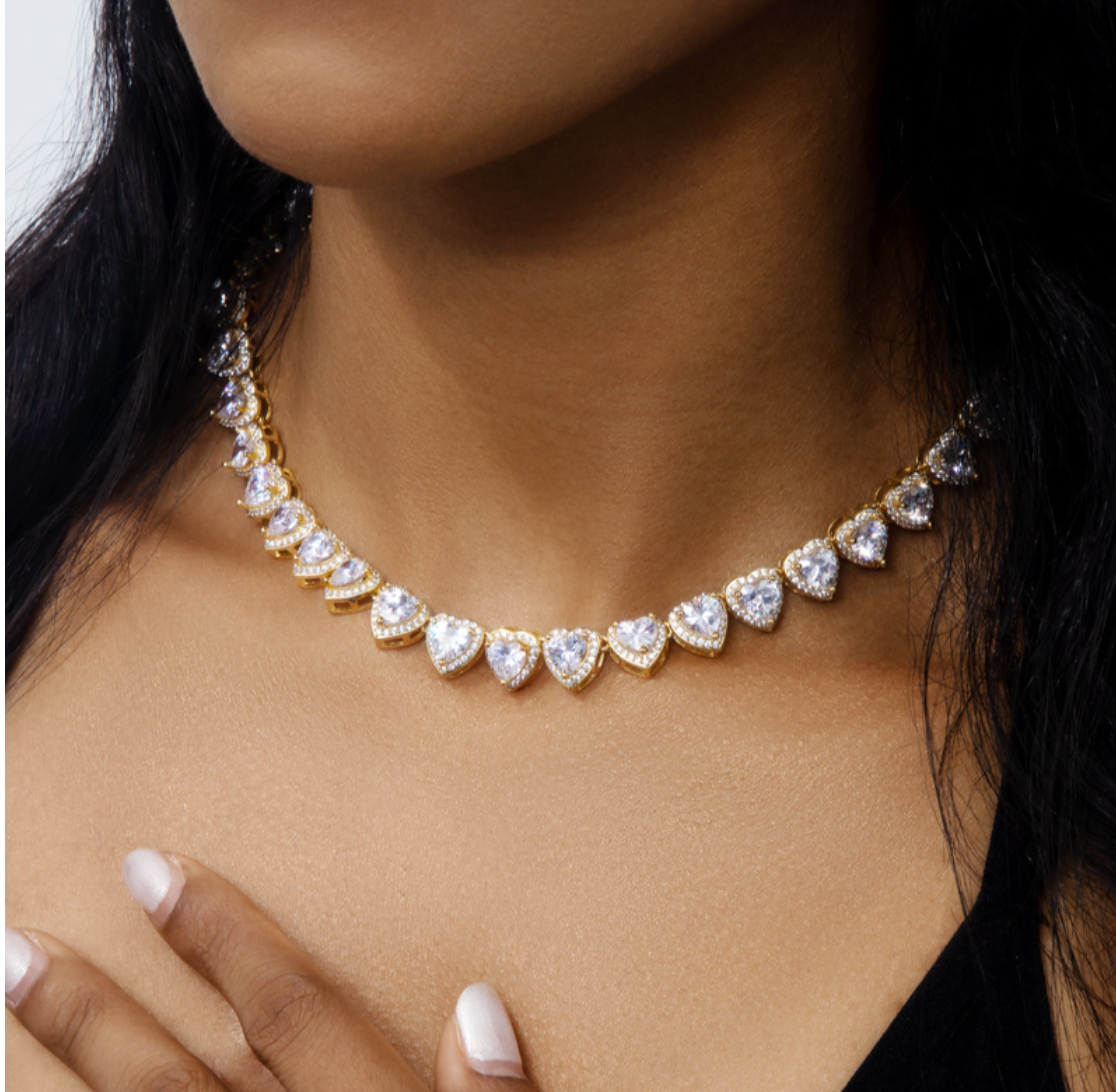 LUXIIVA® LAILA HEARTS CHARM CZ NECKLACE(Ready to Ship)