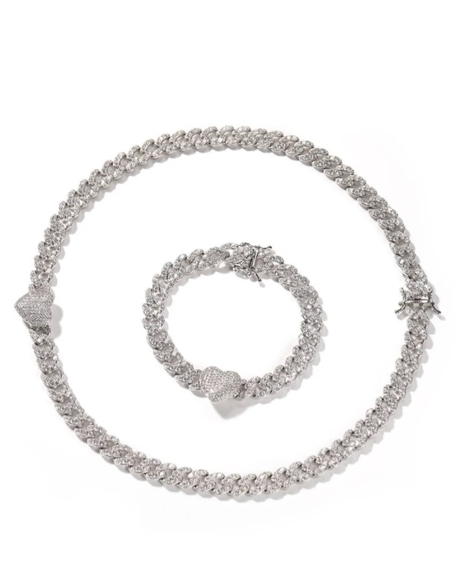 LUXIIVA® 9MM CUBAN LINK HEART SET(Ready to Ship)