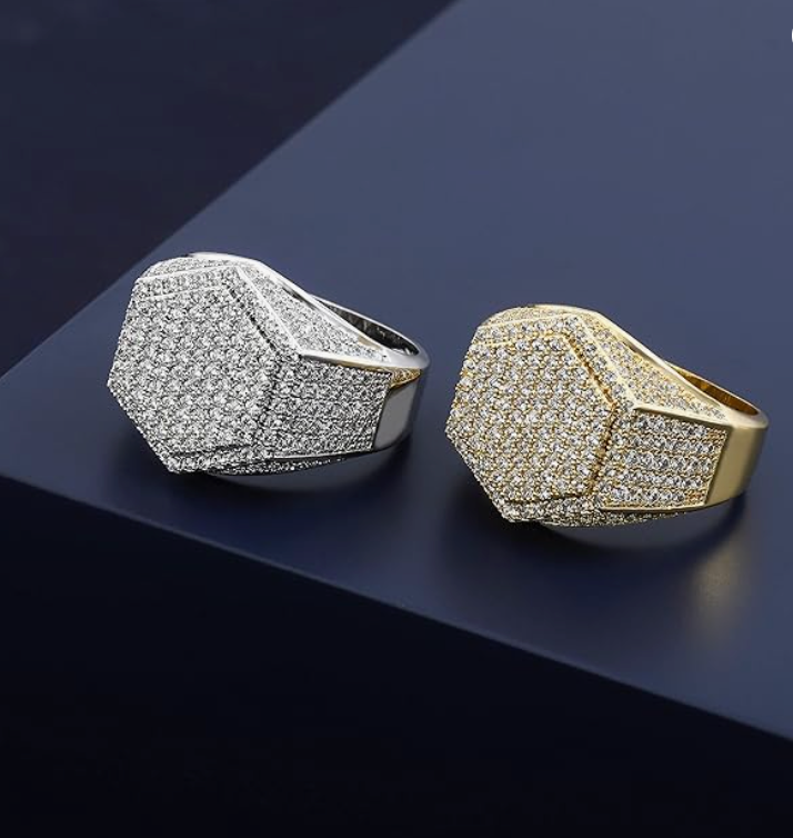 LUXIIVA® ICED OUT HEXAGON RING(Ready to Ship)