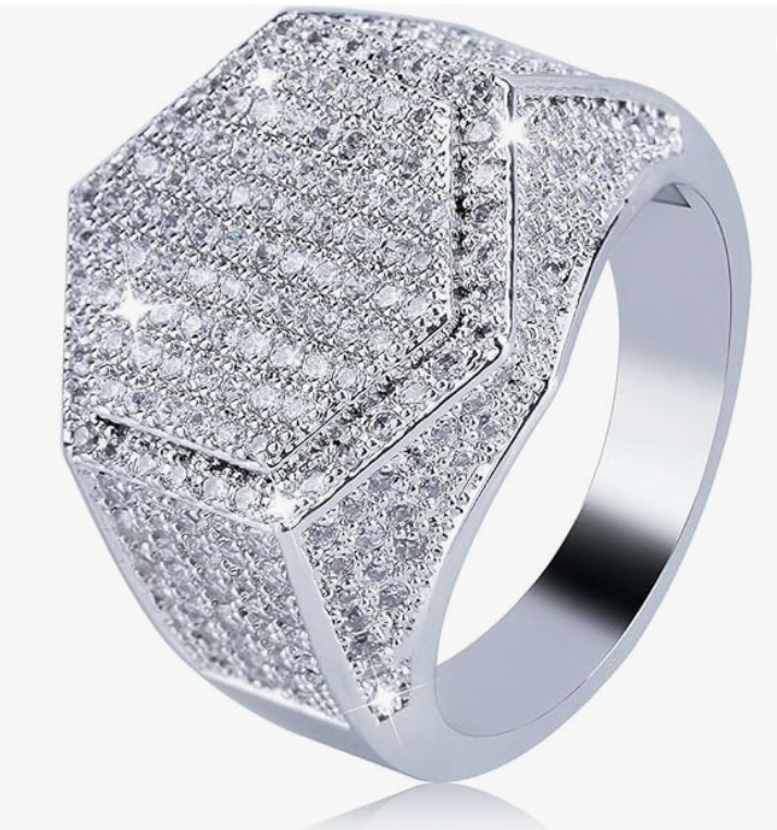 LUXIIVA Iced Out Hexagon Ring - styled on model