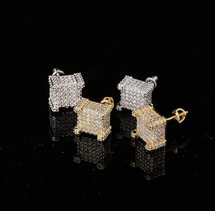 LUXIIVA 925 Sterling Silver Square Screw Earrings - lifestyle shot showing how to wear
