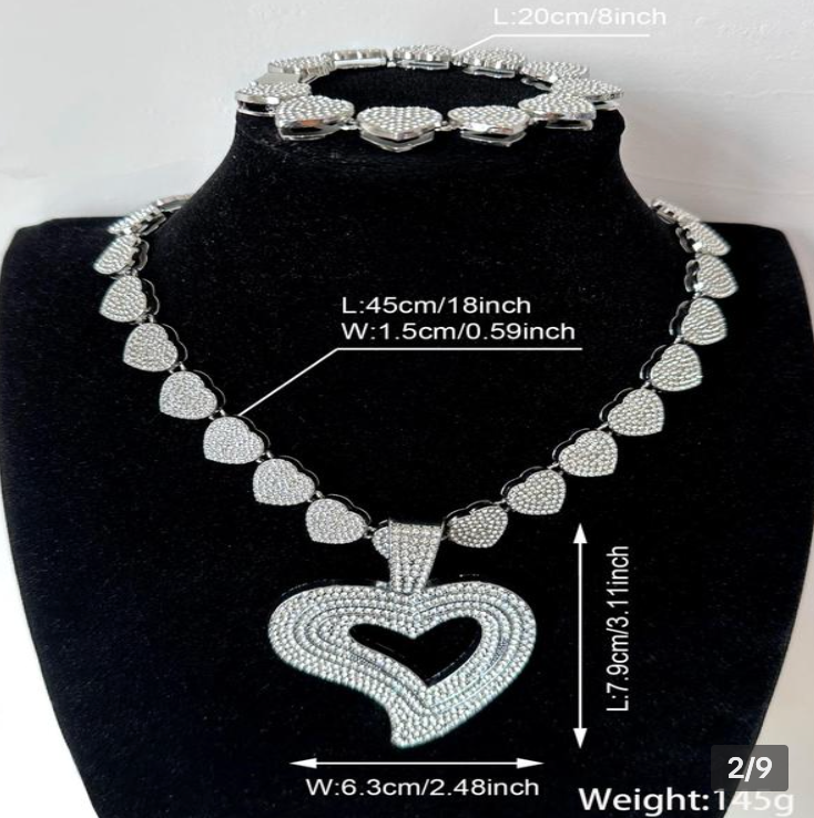 LUXIIVA® 3 PCS HOLLOW HEART NECKLACE AND BRACELET MATCHING SET(Ready to Ship)