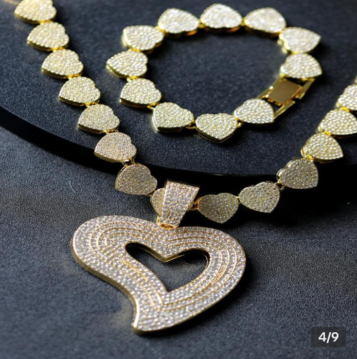 LUXIIVA® 3 PCS HOLLOW HEART NECKLACE AND BRACELET MATCHING SET(Ready to Ship)