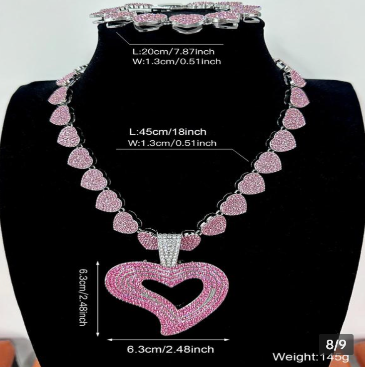LUXIIVA® 3 PCS HOLLOW HEART NECKLACE AND BRACELET MATCHING SET(Ready to Ship)