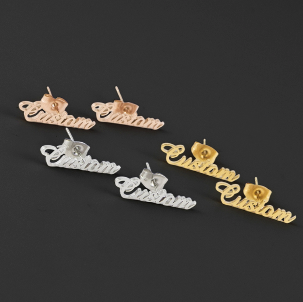 LUXIIVA® CUSTOM CURSIVE NAME STUD EARRINGS