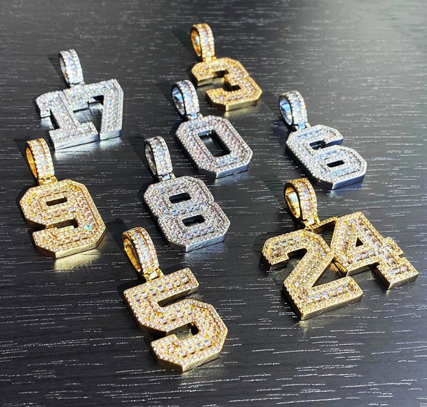 LUXIIVA Custom Iced Number Baguette Necklace - side angle highlighting necklace design