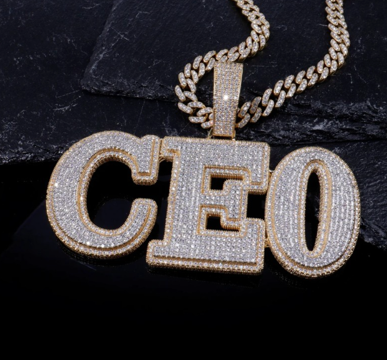 LUXIIVA 3D Fully Iced Bold Letter/Number Pendant - necklace with gift box packaging