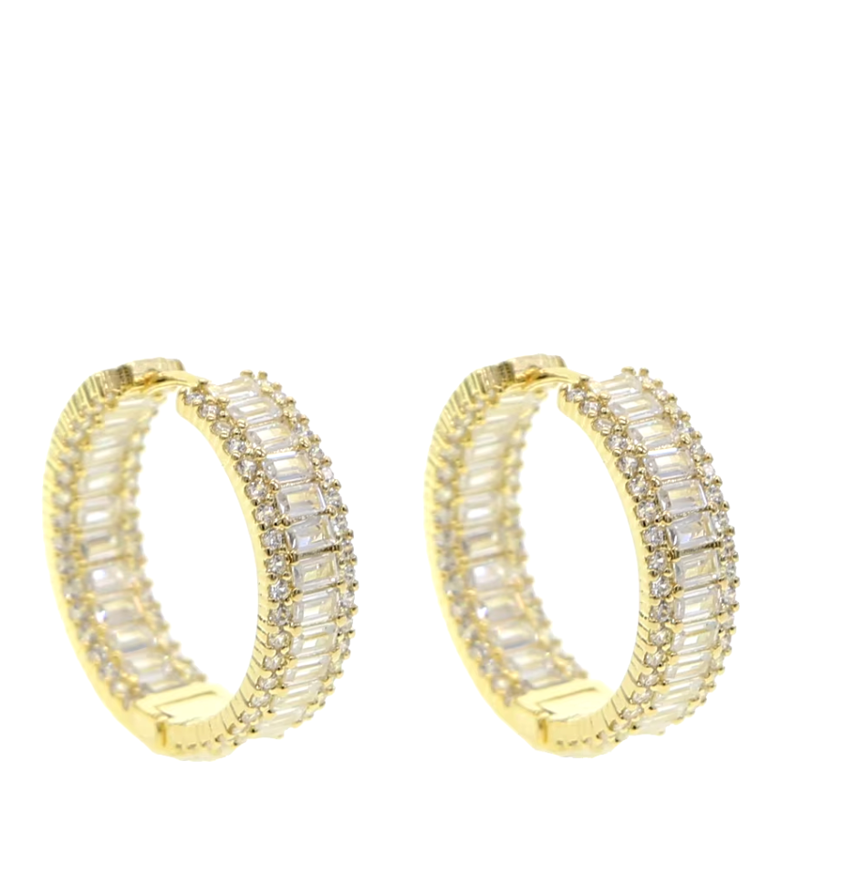 LUXIIVA Cz Hoop Huggie Earring - close-up of CZ diamond earrings details