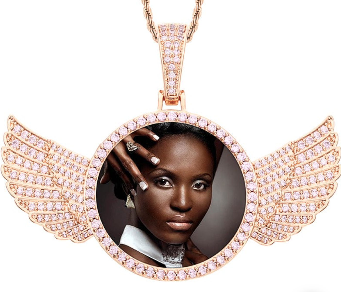 LUXIIVA® ANGEL WINGS CIRCLE CUSTOM PICTURE PENDANT