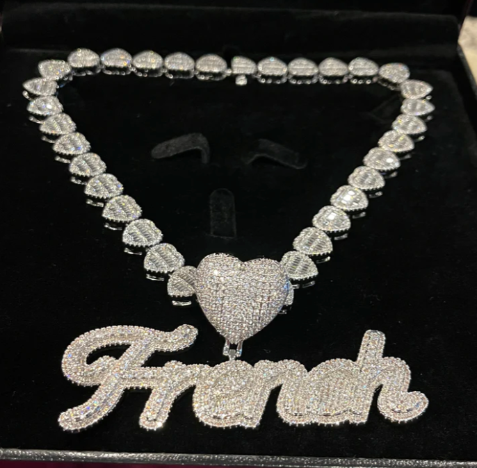 LUXIIVA Frosted Iced Out Custom Name Pendant - Heart Hook - additional view 22 of iced out necklace