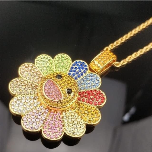 Sunflower Colorful Petal Smiley Face Necklace