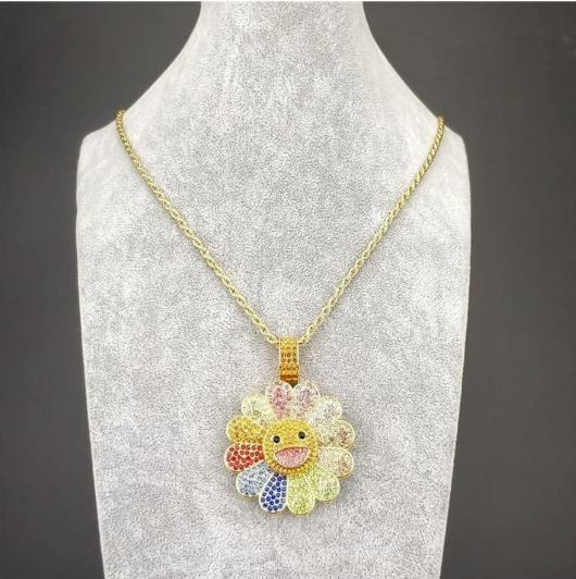 Sunflower Colorful Petal Smiley Face Necklace