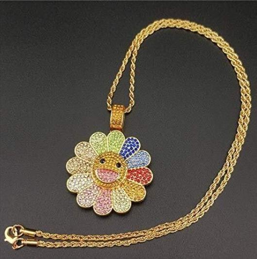 Sunflower Colorful Petal Smiley Face Necklace