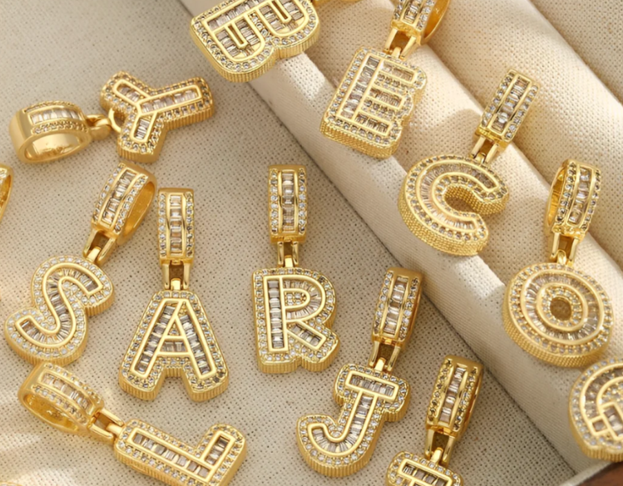 2 PCS 14K DIAMOND LETTER INITIAL NECKLACE SET(Ready to Ship)