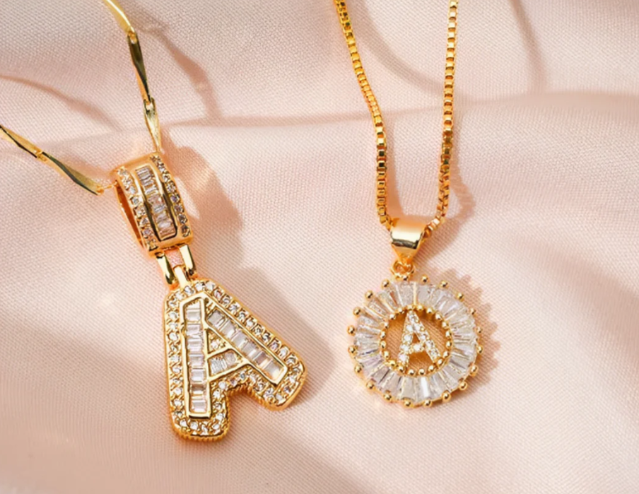 2 PCS 14K DIAMOND LETTER INITIAL NECKLACE SET(Ready to Ship)