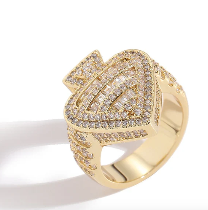 LUXIIVA® BAGUETTE ACE OF SPADES BAND RING (Ready to Ship)