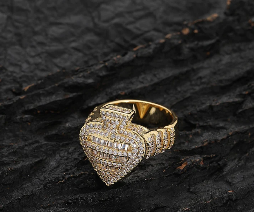 LUXIIVA® BAGUETTE ACE OF SPADES BAND RING (Ready to Ship)