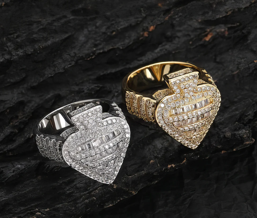LUXIIVA® BAGUETTE ACE OF SPADES BAND RING (Ready to Ship)