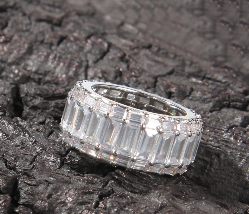 LUXIIVA® THREE LAYER EMERALD CUBIC RING