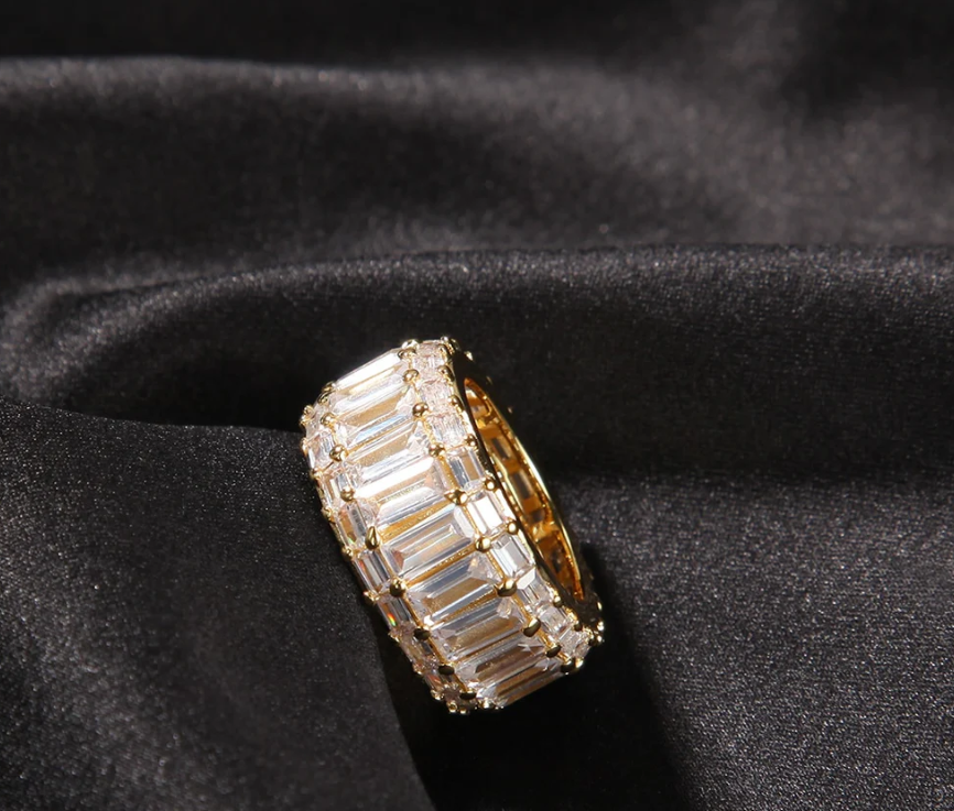 LUXIIVA® THREE LAYER EMERALD CUBIC RING