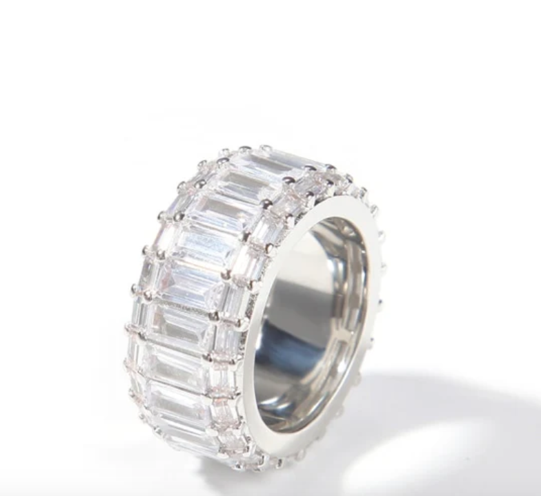LUXIIVA® THREE LAYER EMERALD CUBIC RING