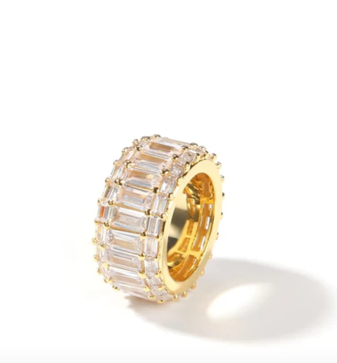 LUXIIVA® THREE LAYER EMERALD CUBIC RING