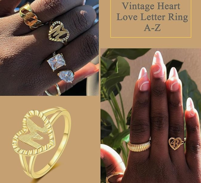 LUXIIVA® VINTAGE HEART INITIAL RING(Ready to Ship)