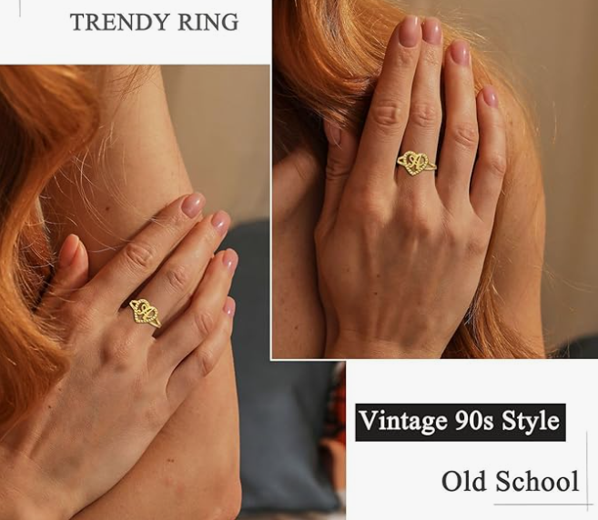 LUXIIVA® VINTAGE HEART INITIAL RING(Ready to Ship)