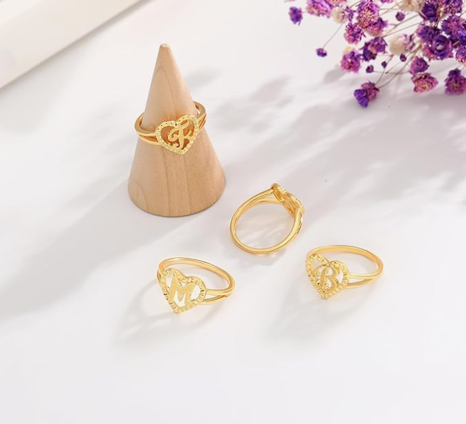 LUXIIVA® VINTAGE HEART INITIAL RING(Ready to Ship)