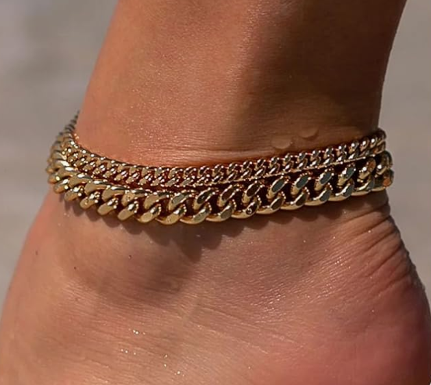 LUXIIVA® 2 PCS 14K GOLD CUBAN ANKLET SET (Ready to Ship)-$11.5/Count