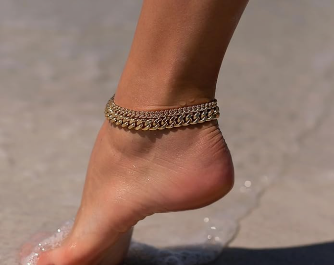 LUXIIVA® 2 PCS 14K GOLD CUBAN ANKLET SET (Ready to Ship)-$11.5/Count