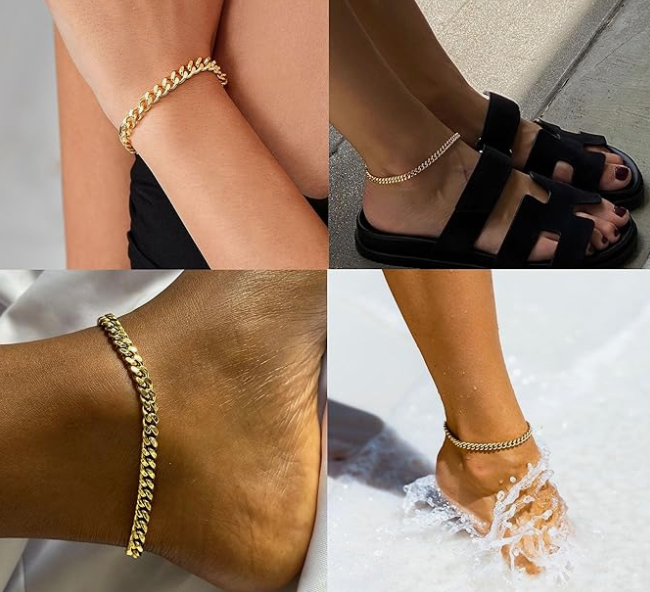 LUXIIVA® 2 PCS 14K GOLD CUBAN ANKLET SET (Ready to Ship)-$11.5/Count