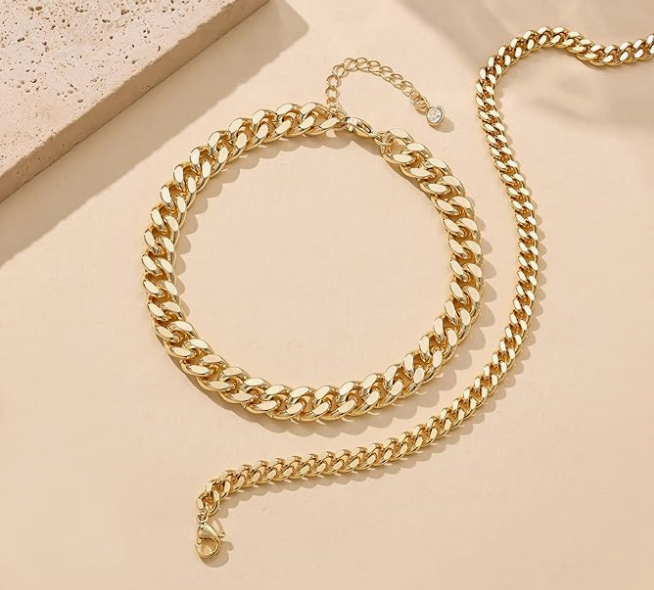 LUXIIVA® 2 PCS 14K GOLD CUBAN ANKLET SET (Ready to Ship)-$11.5/Count