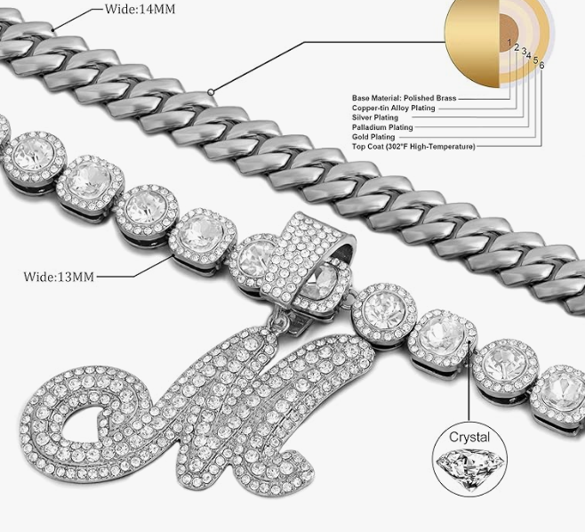 LUXIIVA® 2 PCS CUBAN LINK SET WITH INITIAL(Ready to Ship)-$27.5/Count