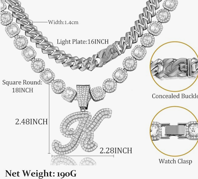 LUXIIVA® 2 PCS CUBAN LINK SET WITH INITIAL(Ready to Ship)-$27.5/Count