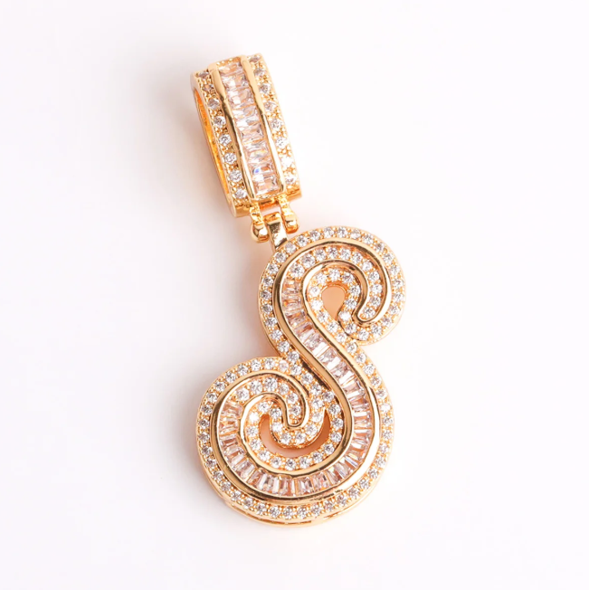LUXIIVA® CURSIVE BAGUETTE INITIAL NECKLACE(Ready to Ship)