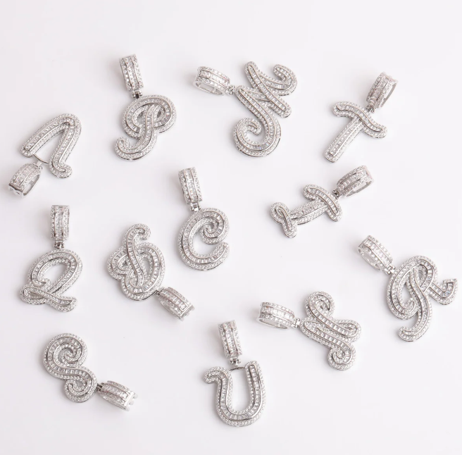 LUXIIVA® CURSIVE BAGUETTE INITIAL NECKLACE(Ready to Ship)