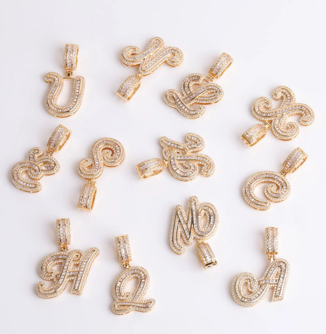 LUXIIVA® CURSIVE BAGUETTE INITIAL NECKLACE(Ready to Ship)