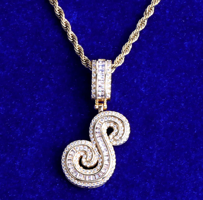 LUXIIVA® CURSIVE BAGUETTE INITIAL NECKLACE(Ready to Ship)