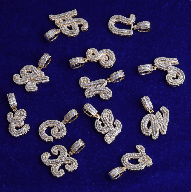LUXIIVA® CURSIVE BAGUETTE INITIAL NECKLACE(Ready to Ship)