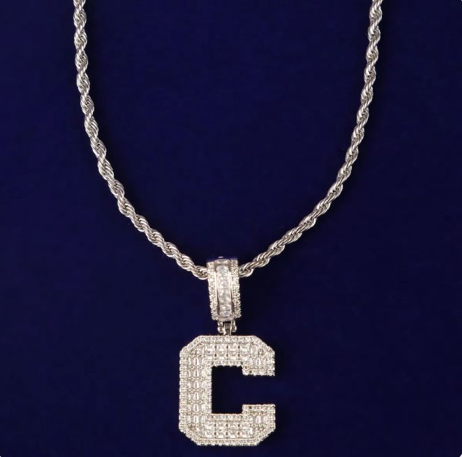 LUXIIVA® INITIAL BAGUETTE PENDANT SOLID LETTER(Ready to Ship)