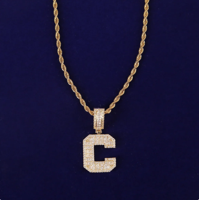 LUXIIVA® INITIAL BAGUETTE PENDANT SOLID LETTER(Ready to Ship)