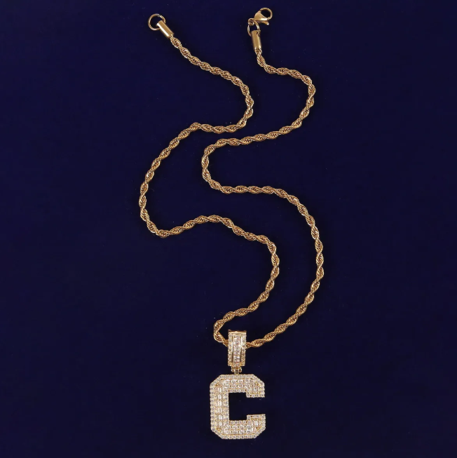 LUXIIVA® INITIAL BAGUETTE PENDANT SOLID LETTER(Ready to Ship)