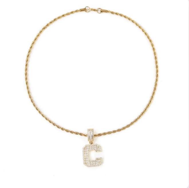 LUXIIVA® INITIAL BAGUETTE PENDANT SOLID LETTER(Ready to Ship)