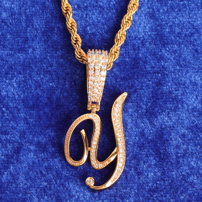 LUXIIVA® WOMEN INITIAL CURSIVE HIP HOP PENDANT(Ready to Ship)