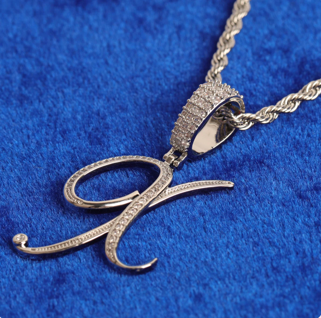 LUXIIVA® WOMEN INITIAL CURSIVE HIP HOP PENDANT(Ready to Ship)